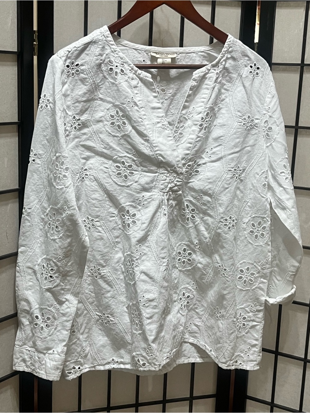 Christian Siriano White Eyelet V-Neck Tunic WOMEN SIZE L